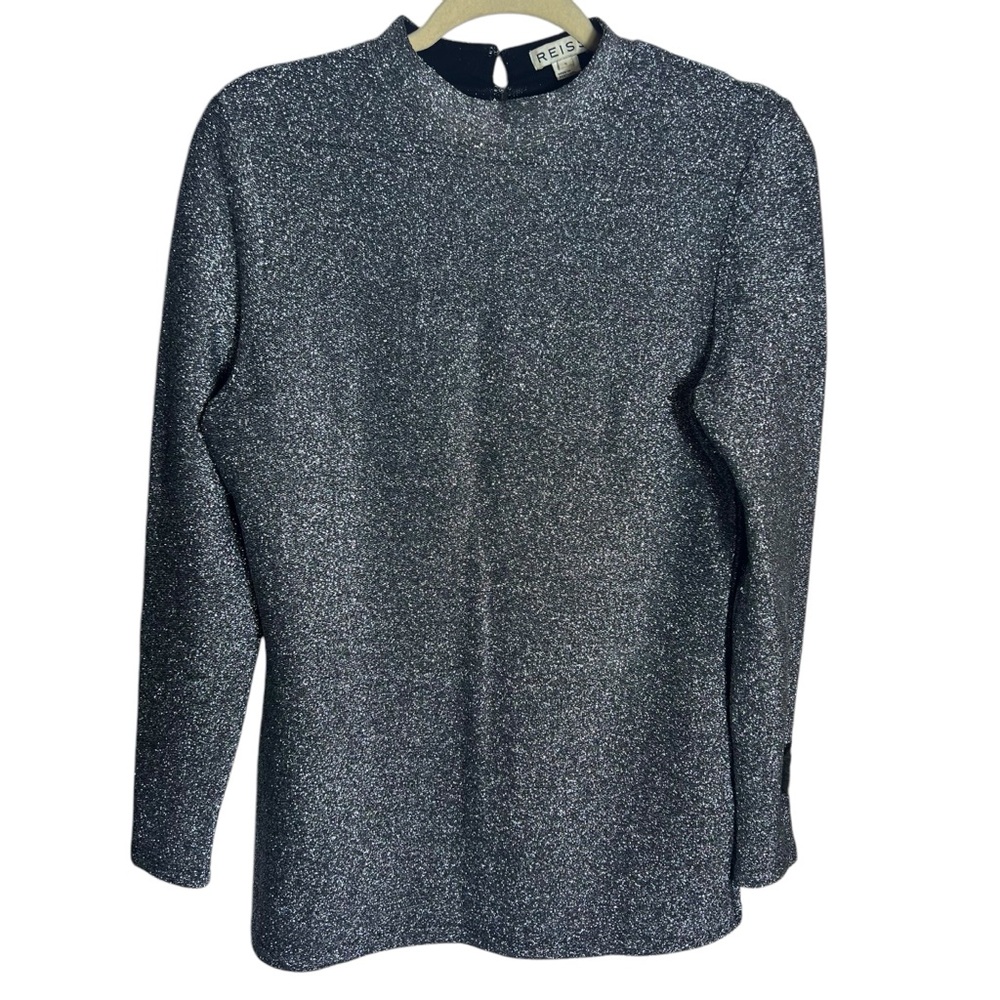 Reiss Metallic Knit Long Sleeve Mock Neck Top, Small